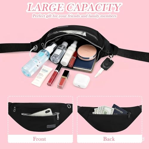 MAXTOP Large Crossbody Fanny Pack Belt Bag for Women Men with Silver Zipper - color: Black(Washed Nylon with Silver Metal Zipper), size: Large