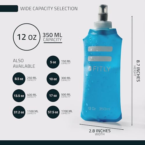 FITLY Soft Flask Running Water Bottle - Collapsible Hydration Flask - color: Blue, size: 12 Ounces
