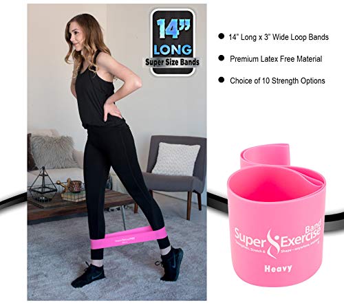 Mini Loop Bands 14x3 in, Latex Free, 3/5/10 Pack Sets - color: o. Fuchsia Pink HEAVY Loop Band 10 Pack