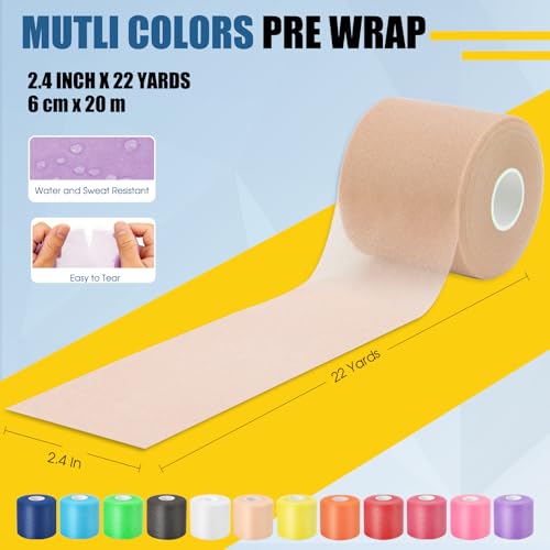 Pre Wrap Athletic Tape 4 Pack, 2.4 Inch x 22 Yards Foam Underwrap, Skin - color: Skin