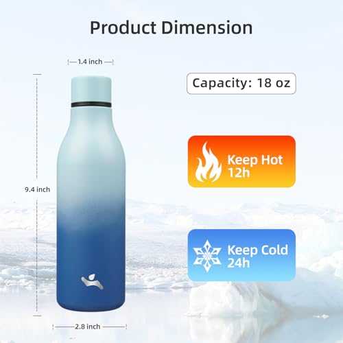 Konokyo 18 oz Insulated Stainless Steel Metal Water Bottle with Strap - color: Sky, size: 18 Ounces