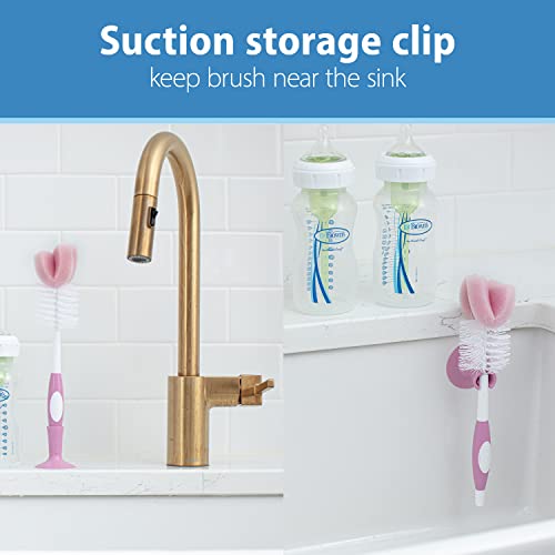 Dr. Brown's Reusable Sponge Baby Bottle Cleaning Brush Set with Suction Cup Stand, Scrubber and Nipple Cleaner, Pink (Pack of 18) - color: Pink Bottle Brush, size: 18-Pack