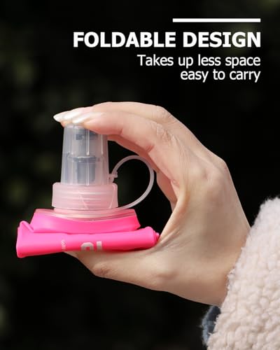 WRELS TPU Soft Flask Lightweight Portable Reusable Water Bottle,BPA Free Collapsible Flask for Hydration Pack in Running Hiking Cycling and Marathon - color: Pink-500ML*2
