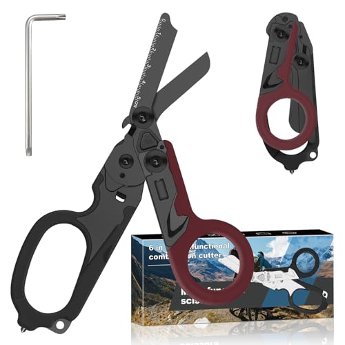6-in-1 Heavy-Duty Emergency trauma shears (Red black) - color: Red Black