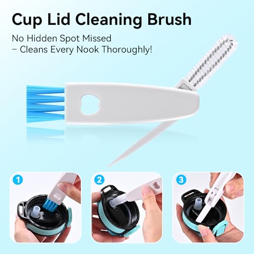 Bottle Brush Set with Straw Cleaner Brush and 3 in 1 Cup Lid Cleaning Brush, Water Bottle Cleaner with Long Handle for Cleaning Narrow Neck Beer, Cup, Wine Glasses, Tumblers, Baby Bottles - color: 4pack-blue