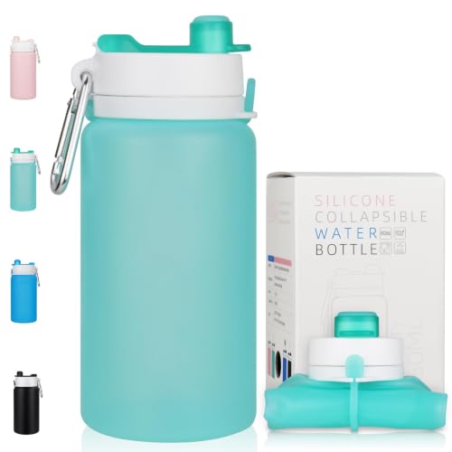 PLTCAT Collapsible Water Bottles, 19oz Foldable Silicone Travel Bottles - color: Green
