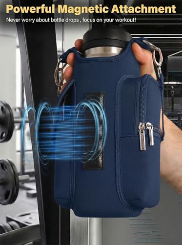 RICHEN Magnetic Gym Bag,Magnets Gym Water Bottle Bag Carrier Holder with Pockets & Strap Fit for 18 to 40 oz Owala Hydro Flask Yeti, Gym Accessories for Men Women,Walking, Hiking - color: Navy Blue