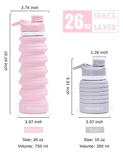 Nefeeko Collapsible Water Bottle, 26oz Silicone Foldable Water Bottles - color: O