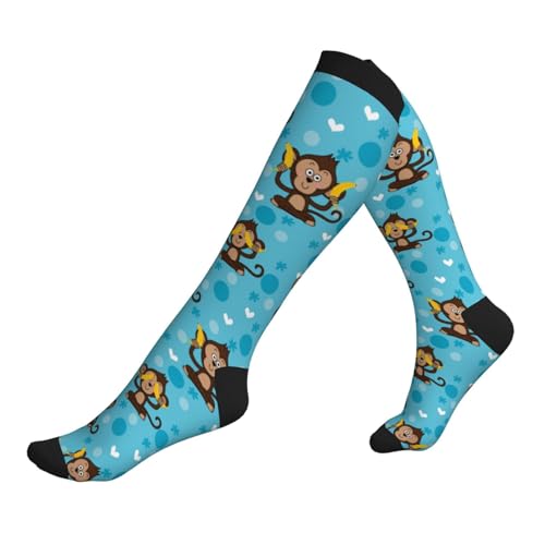 Compression Socks Circulation 15-20 Mmhg Knee High - color: Cute Monkey Banana