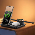 IHAO 3in1 Auto-Rising Wireless Charging Station 15W Fast Charge Ultra-Slim Foldable Design Wireless Charger for Phone Earbud and i-Watch QC3.0 & PD Compatible - color: 3in1 wireless Charger R13 Black