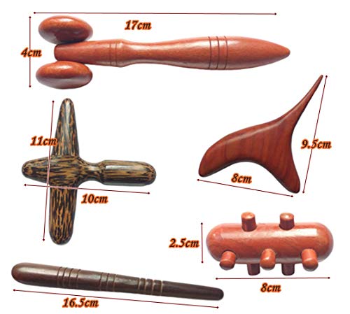 Reflexology Traditional Wooden Thai Massager Tools Full Body Foot Stick Hook Back Spa Face Gua Sha Therapy Trigger Point Massage Tool Relieve Shoulder Pain Wood (Set of 5 Full Body Massage)