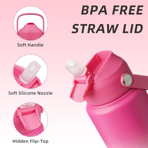 BJPKPK 24oz Insulated Water Bottle, Stainless Steel Bottle with Straw Lid - color: Cherry, size: 24 Ounces