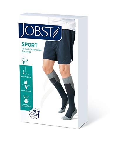 JOBST - 7528912 Sport Knee High 15-20 mmHg Compression Socks, Black/Grey, Large - color: Black/Grey, size: Large