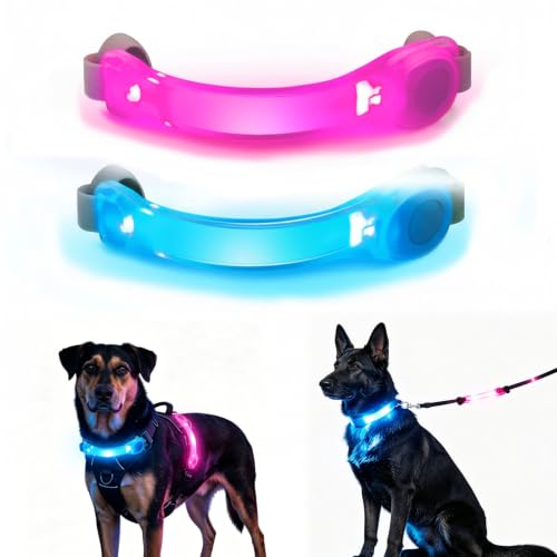 2 Pack LED Dog Leash Light, Hook & Loop for Leash Harness Collar - color: Blue + Pink