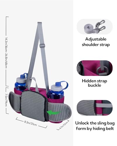 WATERFLY Fanny Pack Waist Bag: Fannie Pack 2 Water Bottle Holders Lumbar Belt Hiking Walking Running Jogging Camping Large Woman Man (Bottle Not Included) - color: Rose red
