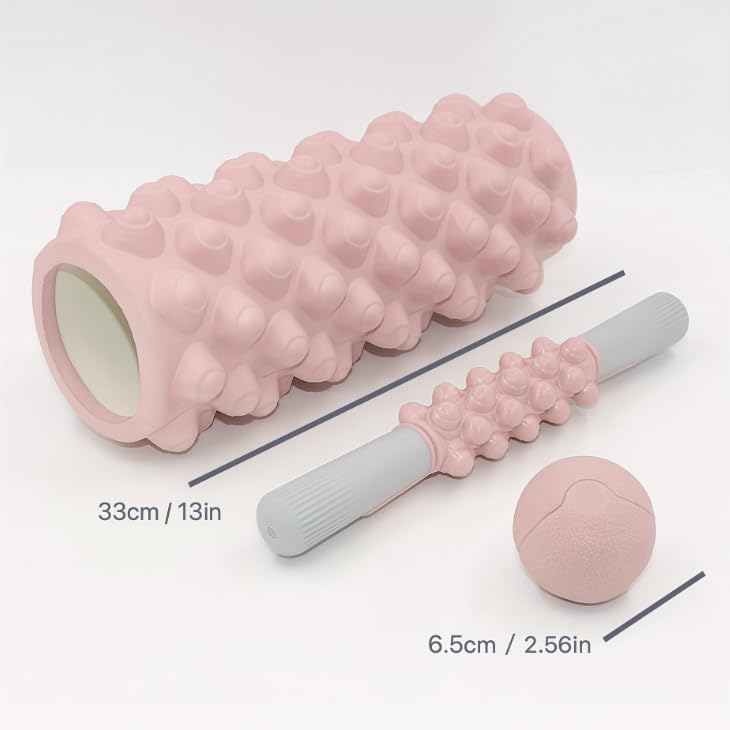 4 in 1 Foam Roller Set, Trigger Point Foam Roller with Massage Stick & Massage Ball, Deep Tissue Muscle Massage Tool for Pilates Yoga Fitness Full Body Relaxation - color: Gray