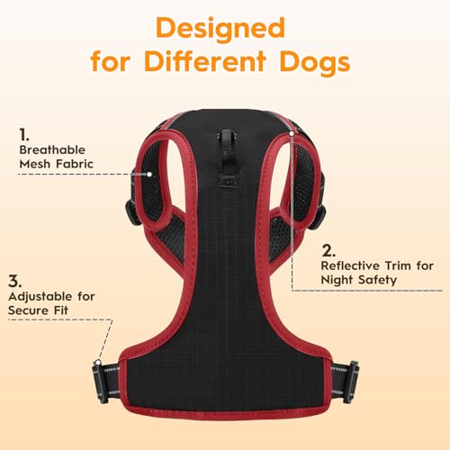 No Pull Dog Harness, No-Choke Soft Padded Reflective Dog Vest Harness with Front Clip & Top Handle, 2 Quick-Release Buckles, Adjustable for Small Medium Large Dogs - color: Black/Red, size: X-Small
