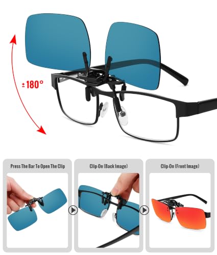MEETSUN Polarized Clip On Sunglasses for Men Women, Fit Over Glasses - color: 2pack-black+red