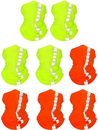 SATINIOR 8 Pack Reflective Neck Gaiters UV Protection Cooling Face Masks - color: Fluorescent Yellow, Orange