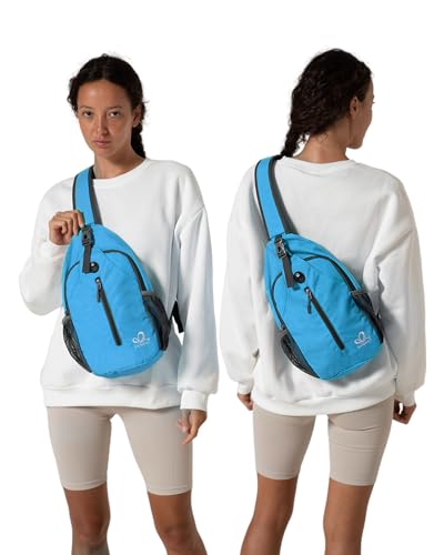 WATERFLY Crossbody Sling Backpack Sling Bag Travel Hiking Daypack - color: N - Sky Blue