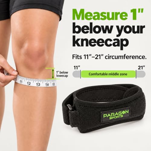 Patella Knee Strap for Running, Fitness, Stairs Climbing/Adjustable Patellar Tendon Support Band for Basketball, Athletics by Paragon Sports/Pain Relief Brace for Jumper's Knee and Chondromalacia