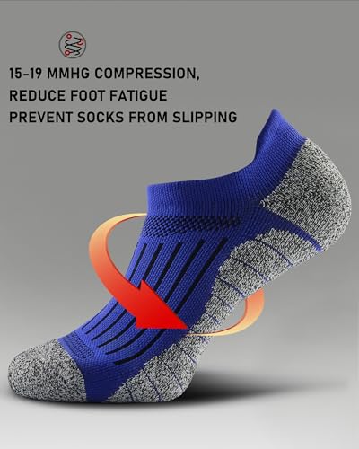 Men's No Show Compression Athletic Socks, Cushioned for Running Hiking - color: Royal Blue-4 Pairs, size: Large