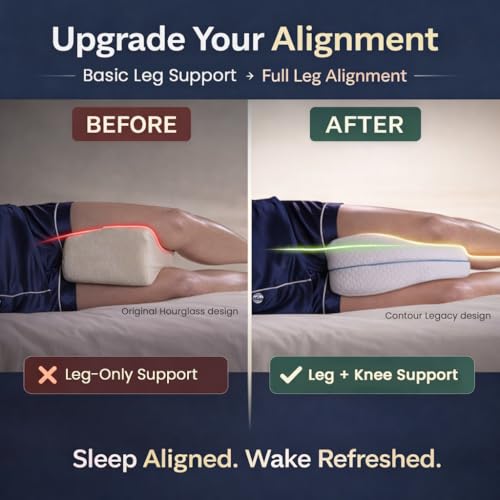 Contour Original Hourglass Leg & Knee Pillow - 18” Removable Strap - Memory Foam Support Pillow for Side Sleepers - for Back, Hips & Legs Support - Orthopedic Design