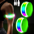 LED Armband Rechargeable for Running(2 Pack),Light Up Arm Bands for Night Walking,Running Lights for Runners,High Visibility Reflective Running Gearr for Night Safety Light Up Wristbands - size: Green