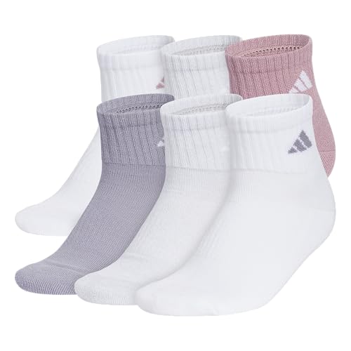 adidas Women's Athletic Cushioned Quarter Ankle Socks 6 Pairs - color: Magic Mauve Purple/White/Clear Onix Grey