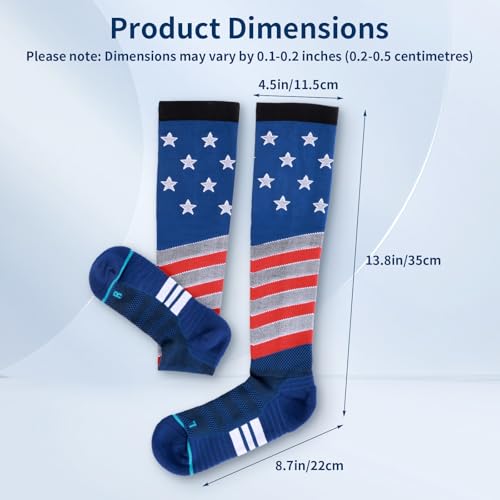 American Flag Compression Socks 15-20 mmHg, Knee High Sports Pair - size: Small-Medium