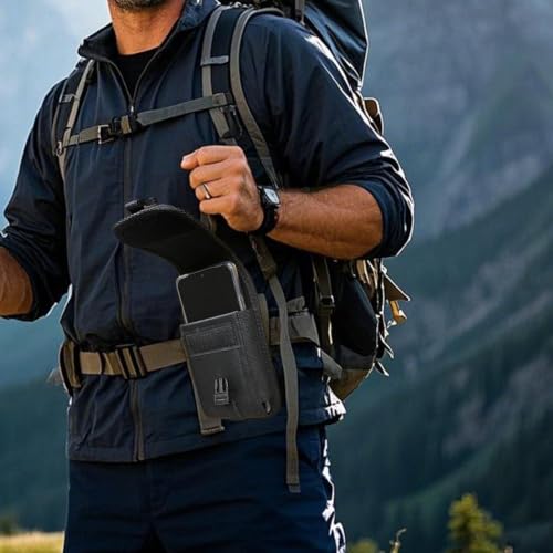 Heavy Duty Phone Holster for Men, Belt Clip Tactical Phone Holder, Nylon Cell Phone Pouch with Buckle and Hook/Loop Closure, Universal Fit for iPhone 17 16 15 14 Pro Max Plus, Galaxy S26 S25 Ultra - color: Black-Vertical