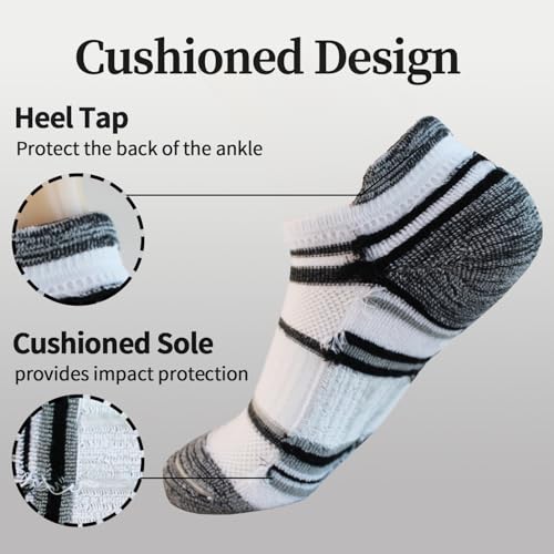 BIOAUM Women's Cotton Athletic Ankle Socks, Cushioned for Running, 6 Pairs - color: Black 5 Pairs, size: 8-10