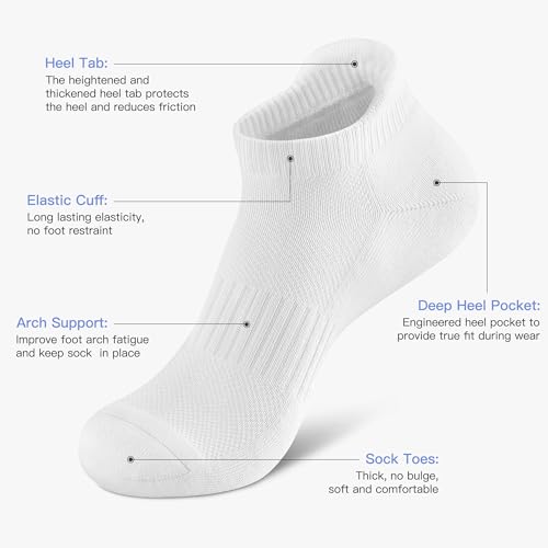 Felicigeely Athletic Running Ankle Socks Cushioned Low Cut Men Women 6 Pack - color: Pure White, size: 6-9