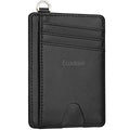 Slim Minimalist Front Pocket Wallet, RFID Blocking Credit Card Holder Wallet with Integrated D-Shackle for Men Women - color: Cowhide Black