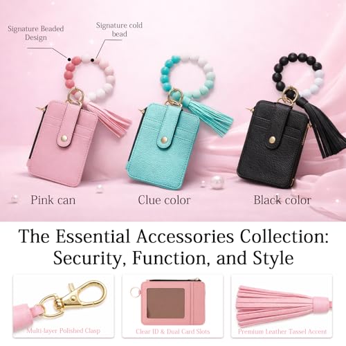 KASAK Wristlet Wallet for Women Small Black Wallets with Keychain Boho Beaded Tassel Wallet for Credit Card Wristlet Purse - color: Gray