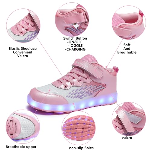 Kids Light up Shoes LED USB Charging Flashing High-top Wings Sneakers Boys Girls Trainers for Festivals Halloween Christmas New Year Party Great Gift - color: Pink White, size: 13.5 Little Kid