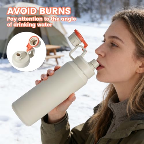 30oz White Insulated Water Bottle with Carry Handle for Gym & Commute - color: White
