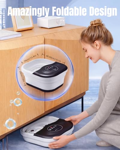 SPA4PIEDS Collapsible Heated Foot Spa Bath with Bubble, Foot Soaking Tub Featuring 8 Shiatsu Rollers, Pumice Stone and Built-in Timer for Mom, Dad and Foot Relaxation (Black) - color: Black