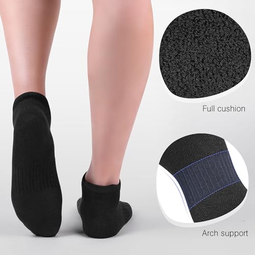 Felicigeely Athletic Running Ankle Socks Cushioned Low Cut Men Women 6 Pack - color: Pure Black, size: 12-14