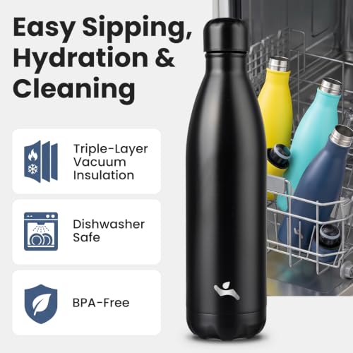 Konokyo 25 oz Insulated Stainless Steel Water Bottle, Midnight Black - color: Midnight Black, size: 25 Ounces