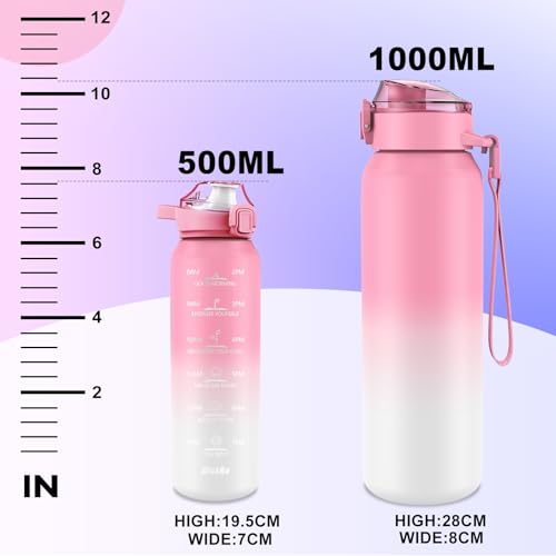 SLUXKE 17oz Insulated water bottles with 2 Lids (Straw and Chug Lid), 18/10 Stainless Steel Water Bottle BPA Free, Double Wall Vacuum Wide Mouth Insulated for Men, Women & Kids PINK WHITE - color: PINK WHITE, size: 17 Ounces