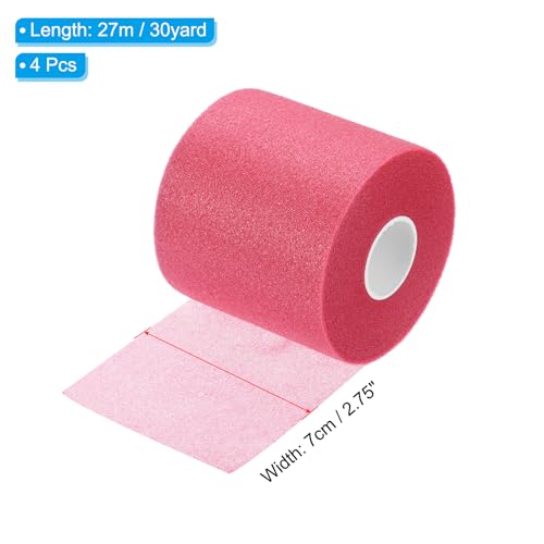 PATIKIL Foam Pre Wrap Athletic Tape 2.75 Inch x 30 Yards, 4 Rolls Non-Adhesive Prewrap Headbands for Hair Soccer Sport Wrists Elbows Knees Ankles, Rose Red - color: Rose Red