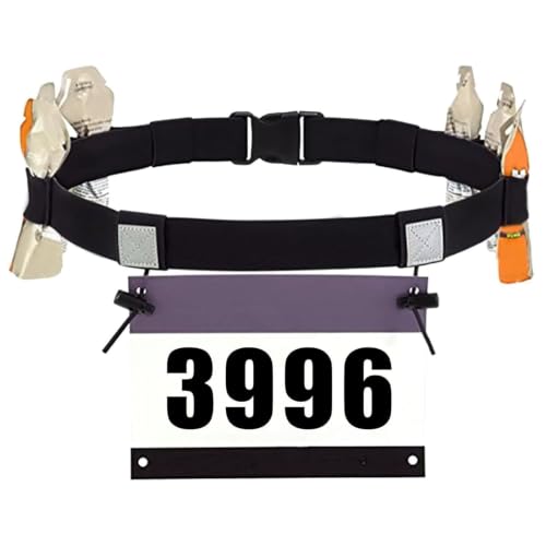 2Pcs Race Number Belt Race Bib Belts with 6 Energy Gel Loops for Marathon Triathalon Running No Safety Pins Required (Black/Red) - color: Black&Red