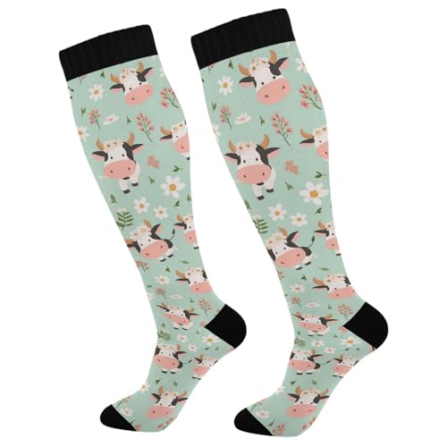 Wusikd Heartbeat Symbol Compression Socks for Women and Men Circulation Black Long Socks for Athletic Running 1 - color: Cows