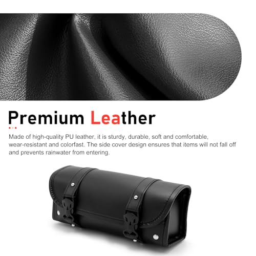 Motorcycle Fork Tool Bag, Leather Motorcycle Handlebar Bag, Waterproof Front Handlebar Storage Pouch, Universal Saddle Pouch for Most Autobike (Black)