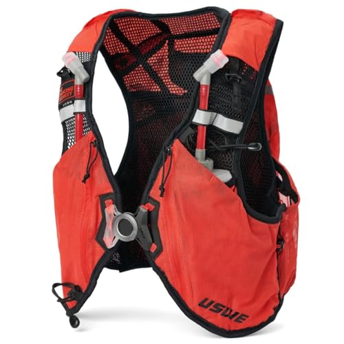 USWE Pace - Running Vest Hydration Pack with 2 x 500ml UltraFlask, Backpack for Men and Women - style: 14L, Red, Small