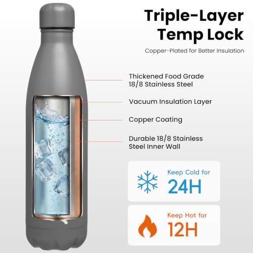 Konokyo 25 oz Insulated Stainless Steel Water Bottle, Gray - color: Gray, size: 25 Ounces