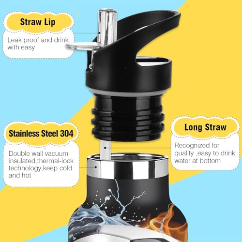 Football Fire Water Water Bottle Thermos Stainless Steel Vacuum Insulated Mouth Bottle with Wide Handle - color: Football Fire Water