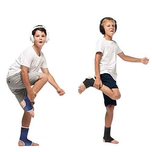 Loopeer 6 Pairs Kid Compression Ankle Brace Knitted Breathable Ankle Support Sleeve Socks Plantar Fasciitis Braces for Girls Boys Kids Sprained Running Fitness, Blue and Black