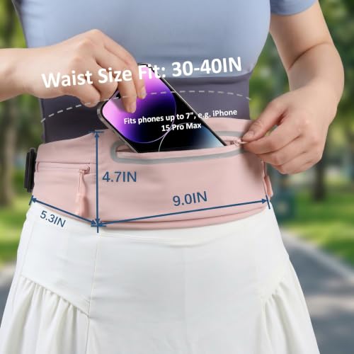 Running Belt for Women Men, Slim No-Bounce Waist Pack, Water Resistant Reflective Phone Holder Fits Phones up to 7.5 inch, Adjustable Fanny Pack for Running Jogging Hiking (Pink) - color: Pink